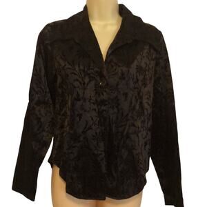 Frederick’s of Hollywood Vintage Black Blouse Size Large 90's Flocked Y2K